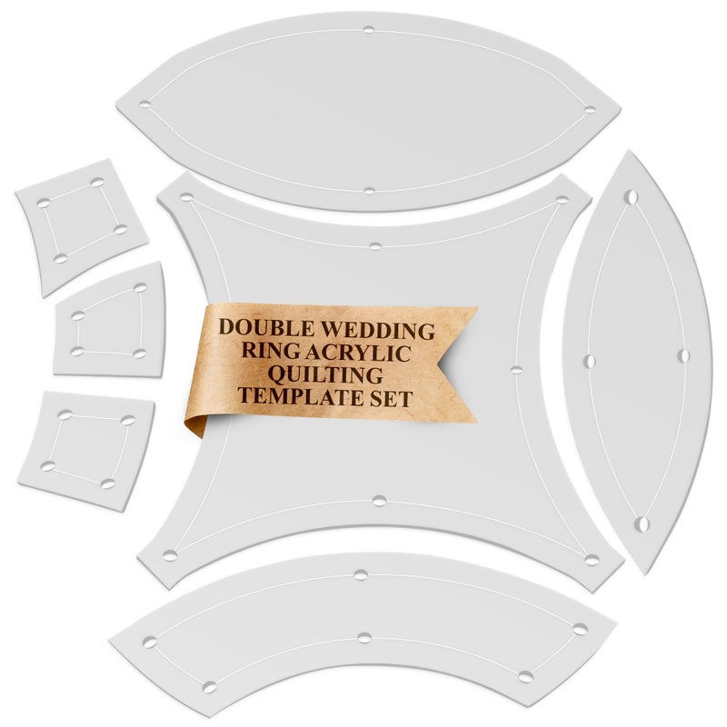 LaserThing 5" Double Wedding Ring Acrylic Quilting Template Set, 1/4" Seam Allowance - 7 Pieces - Tiny DWR - Image 1